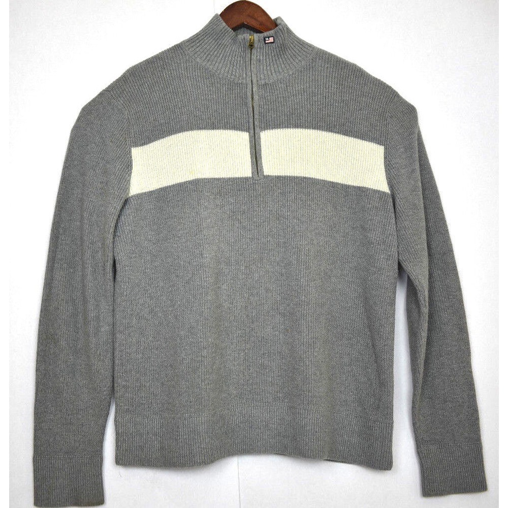 Polo Ralph Lauren MFG Mens Sweater 1/4 Zip Gray White Striped Pullover Cotton XL